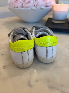 Philippe Model Kids White Sneakers with Neon Yellow Heel Tab
